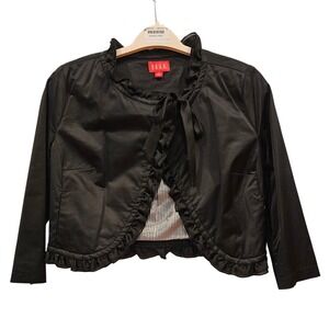ELLE‎ Women's Black Ruffle Tie Front Cropped Bolero Jacket S Goth Witchy